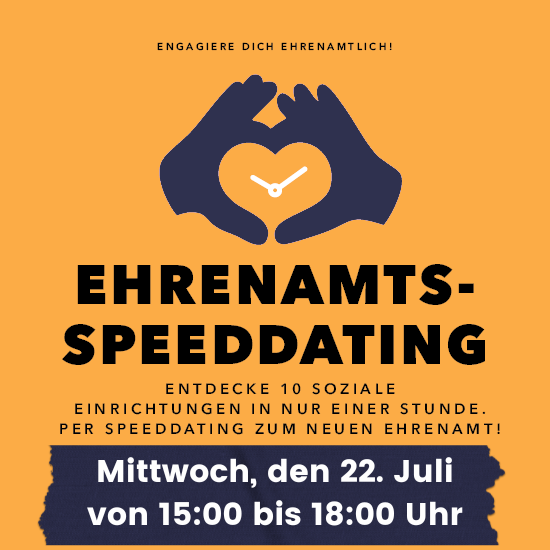 Ehrenamt entdecken – ganz unkompliziert beim Speeddating! Am Mittwoch, den 22. Juli, von 15:00 bis 18:00 Uhr lädt das Forum Steglitz mit unserer Unterstützung zu einem Ehrenamts-Speeddating ein.